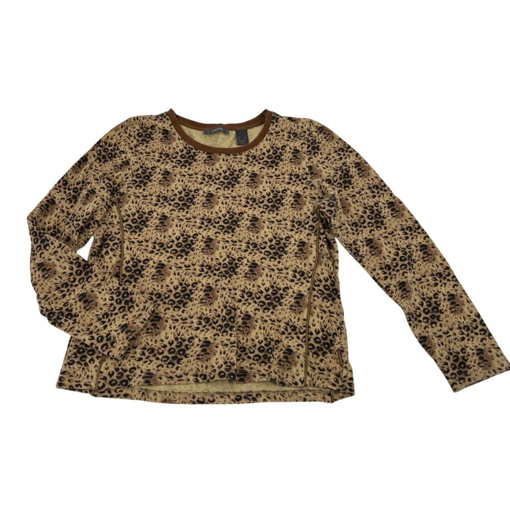 Liz Claiborne Womens XL Long Sleeve Leopard Print Shirt Top Y2K Soft Cotton Casu